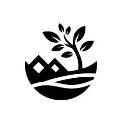Minimalist Eco-Logo: Tree Growing in Nature Circle, Black & White