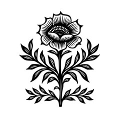 Black and White Floral Illustration, Linework Style, Decorative Design Element