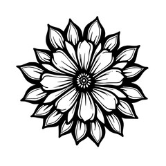 Black and White Floral Mandala Illustration, Decorative Design