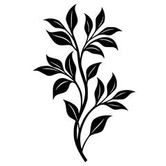 Black Leafy Vine Silhouette on White, Minimalist Botanical Design
