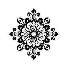 Elegant Black and White Floral Mandala Design, Ornamental Pattern