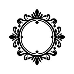 Elegant Black Floral Frame on White, Decorative Element, Vintage Design