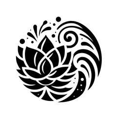Lotus Flower Silhouette in Circle, Abstract Spiritual Design