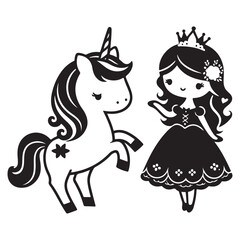 Cute Princess and Unicorn Vector Illustration Design Perfect for Kids