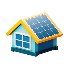 Sustainable Tourism concept. Colorful house model with solar panels on the roof, symbolizing sustainable living and eco-friendly design, on transparent background.