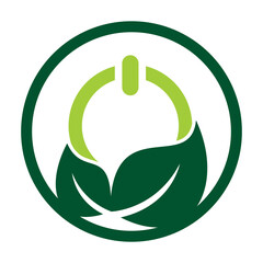 Leaf power button logo design icon vector.