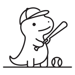 Cartoon Dinosaur Baseball Player with Cap and Bat Illustration