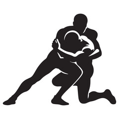 Wrestling Silhouette Illustration Two Men in Intense Grappling Fight