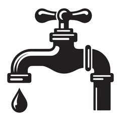 Black faucet with dripping water a silhouette vector illustration