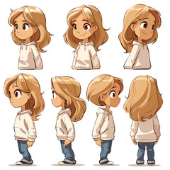 Cute little blonde girl in casual clothes. Vector cartoon illustration