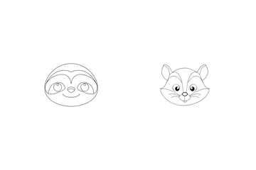 Outlined Sloth And Chipmunk Heads For Coloring Pages Or Vector Art