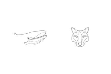 Fototapeta premium Minimalist Outlines Of Whale And Wolf Heads On White Background Design