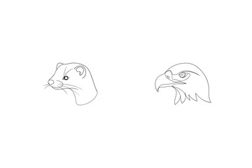 Line Art Illustration Of A Stoat And Eagle Heads Wildlife Concept
