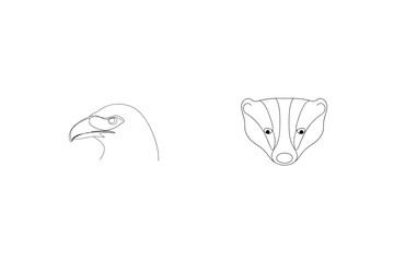 Minimalist Line Art Of Eagle Head And Badger Head Simple Outlines