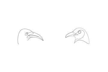 Simple Line Art Drawing Featuring Two Birds Head Profiles On White Background