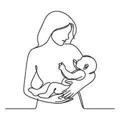 Continuous Line Drawing of Mother Holding Baby Vector Illustration