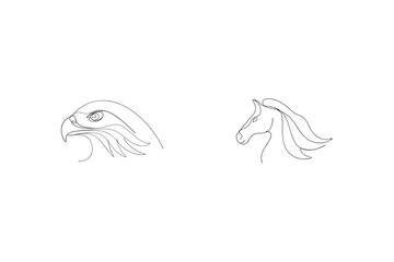 Minimalist Line Art Of Eagle And Horse Heads Vector Illustration