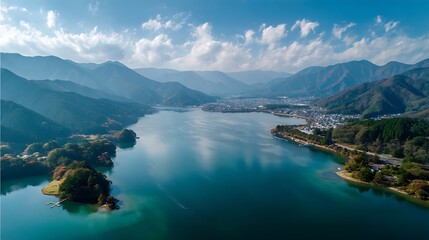 Obraz premium Scenic Lake and Mountain Panorama
