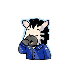 Cute zebra yawning in pajamas, morning routine cartoon illustration 