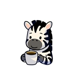 Cute zebra coffee time, morning routine cartoon character illustration 