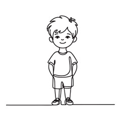 Happy Boy Standing Line Art Illustration for Children Projects
