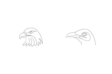 Eagle And Penguin Head Contour Line Illustration Minimalist Style On White Background