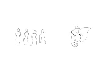Minimalist Line Art Of Women And Ganesha Head Silhouette Illustration