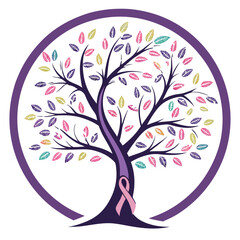 Cancer Survivor Day Tree of Life Colorful Design Vector Illustration