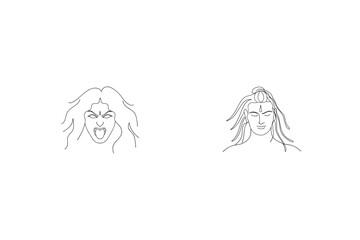 Continuous Line Drawing Of Shiva And Kali Hindu Gods Minimalist Design