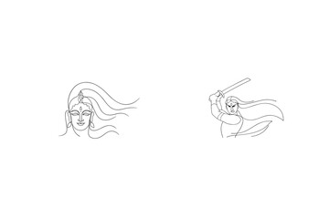 Minimalist Line Art Illustration Of Hindu Goddess Durga In Two Forms