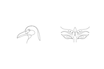 Minimalist Single Line Drawing Of A Pelican And Mystical Eyes With Stars