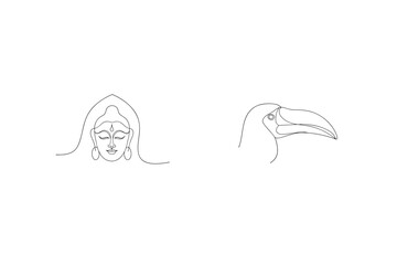 Minimalist Line Art Of Goddess And Toucan Bird Elegant And Simple Design