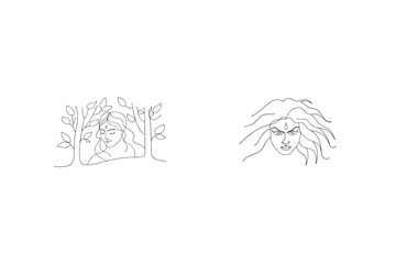 Minimalist Line Art Depicting Two Aspects Of Hindu Goddess Kali