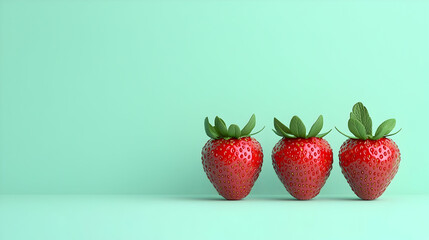 Three Pixelated Strawberries on a Mint Green Background