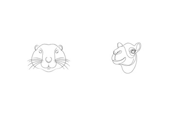 Beaver And Camel Head Outline Illustration Minimalist Animal Line Art