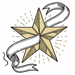 Gold Star with Ribbon Loop Suggesting Victory