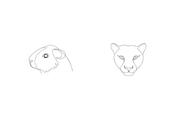 Continuous Line Drawing Of Guinea Pig Profile And Panther Head