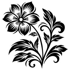 Black and White Decorative Flower Illustration - Vector Floral Design