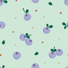 Seamless cute blueberry with leaf repeat pattern vector illustration design. Hand-drawn blueberry fruit for fabric, wallpaper, stationery, wrapping, cards, and phone cases.
