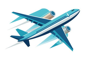 Vector illustration of a modern jet airplane in flight, emphasizing speed and travel. Perfect for themes of aviation, transportation, and adventure.