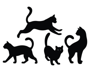 Cat Bundle Silhouette Vector Minimalist Relaxed Cat Silhouettes 6 Calm Feline Poses Featuring Sleeping, Sitting, and Lounging Cats