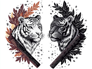 A Drawing Of A Tigers With A Fierce Expressions