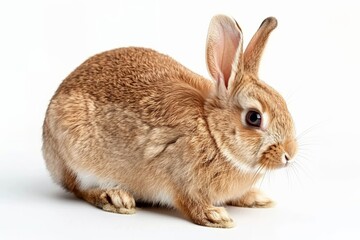 Obraz premium Adorable brown rabbit on white background with soft fur and alert ears