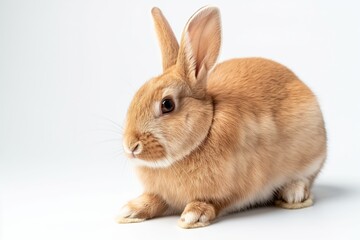 Obraz premium Cute brown rabbit with fluffy fur on a white background