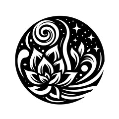 Lotus Blossom in Circle: Black and White Spiritual Design