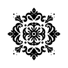 Black & White Floral Ornament Design Element on White Background