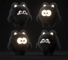 illustration of Furry Friend's Luminous Eyes: Cute Black Furry Creatures with Bright Expressions