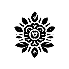 Black and White Floral Ornament, Minimalist Design, Vector Illustration