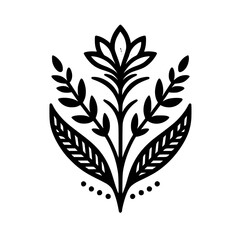 Black and White Floral Emblem: Minimalist Folk Art Illustration
