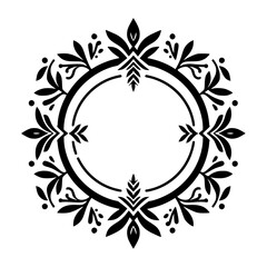 Elegant Black & White Floral Wreath Frame, Minimalist Design Element